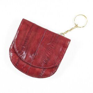 Burgundy eel skin coin wallet key chain made in Korea